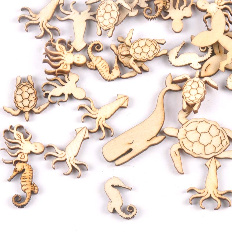 Craft Embellishments - 20Pcs 25-40mm Sea Turtle/horse/whale Wood DIY