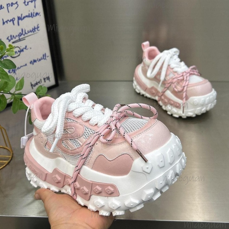 Guipure Lace Panel - Women's Chunky Platform Dad Sneakers Breathable