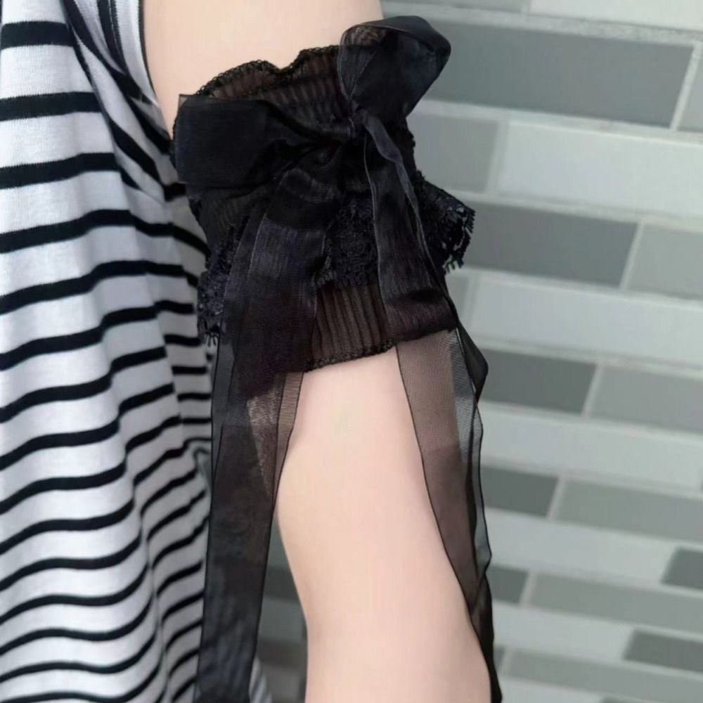 Fashion Lace Lolita Arm Sleeve - Lace Ribbon Trim ulasan dan harga