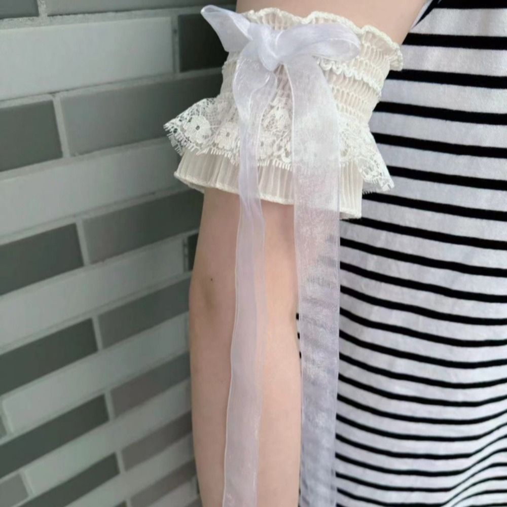 Fashion Lace Lolita Arm Sleeve - Lace Ribbon Trim ulasan dan harga