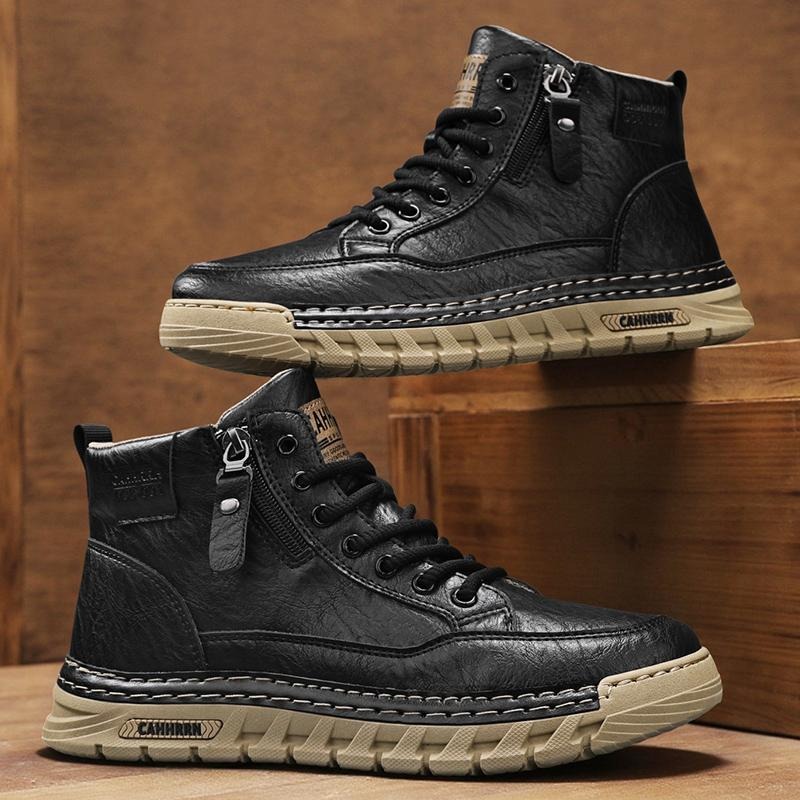 Men Leather High Top Ankle Boo - Guipure Lace Panel ulasan dan harga