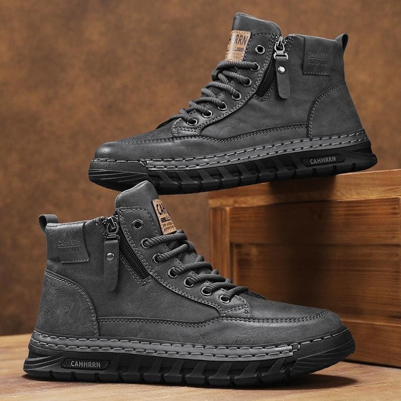 Men Leather High Top Ankle Boo - Guipure Lace Panel ulasan dan harga