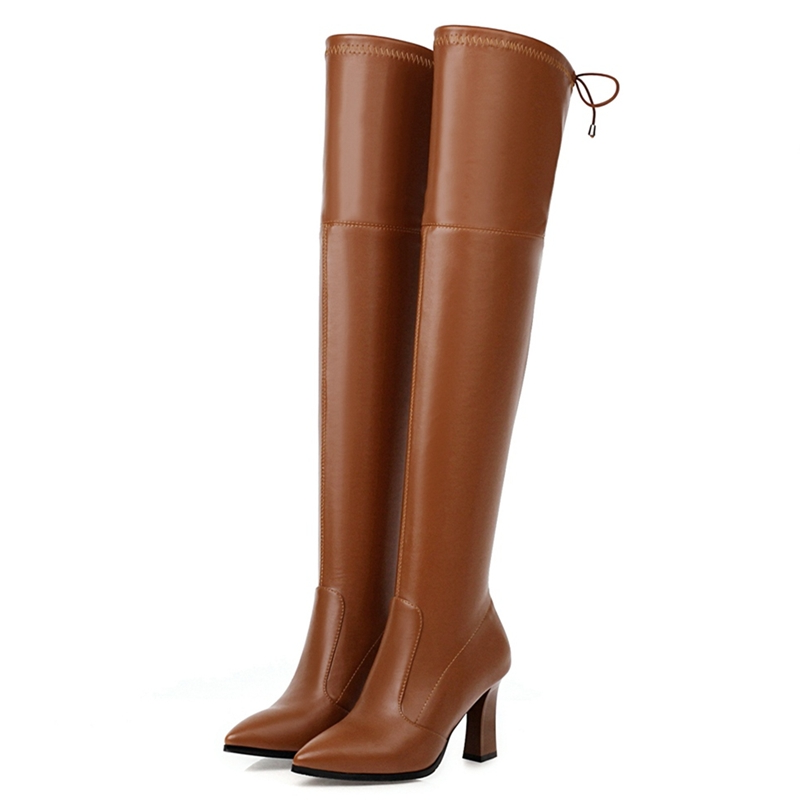 Elastic Thigh High Boots Women - Guipure Lace Panel ulasan dan harga