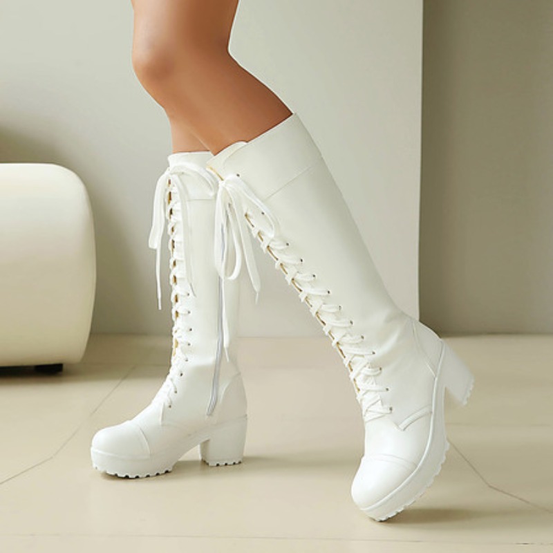 Womens Knee High Lace Up Comba - Guipure Lace Panel ulasan dan harga
